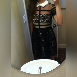 Donna Morgan black lace Peter Pan collar cocktail dress size 6 NWT